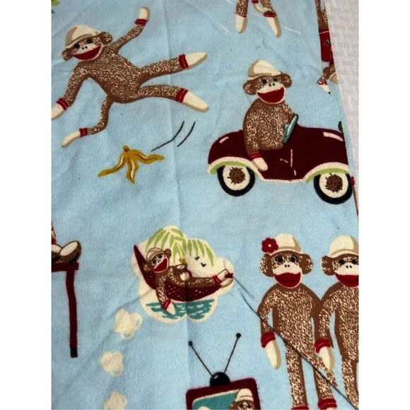 2 Nick Nora blue flannel standard pillowcases sock monkey replacements - Picture 2 of 7